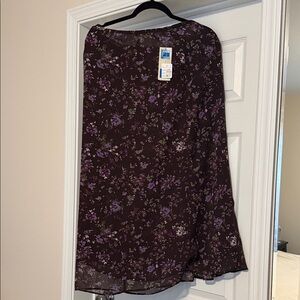 Floral A-Line Midi Skirt in Dark Plum